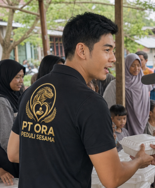 Orang membawa kotak makanan siap santap di area berkumpul